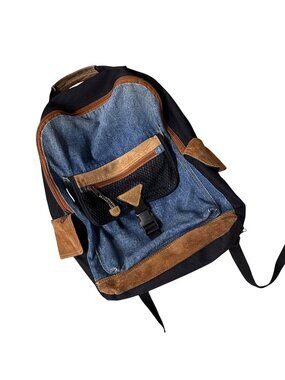 Vintage Arizona Jean Backpack 1990s Denim Suede Taiwan Retro Blue Black Brown